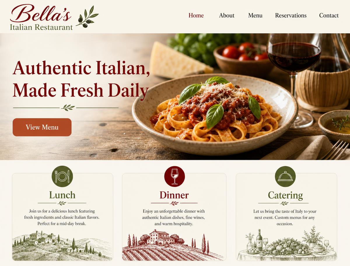 Bella's Italian Restaurant website design